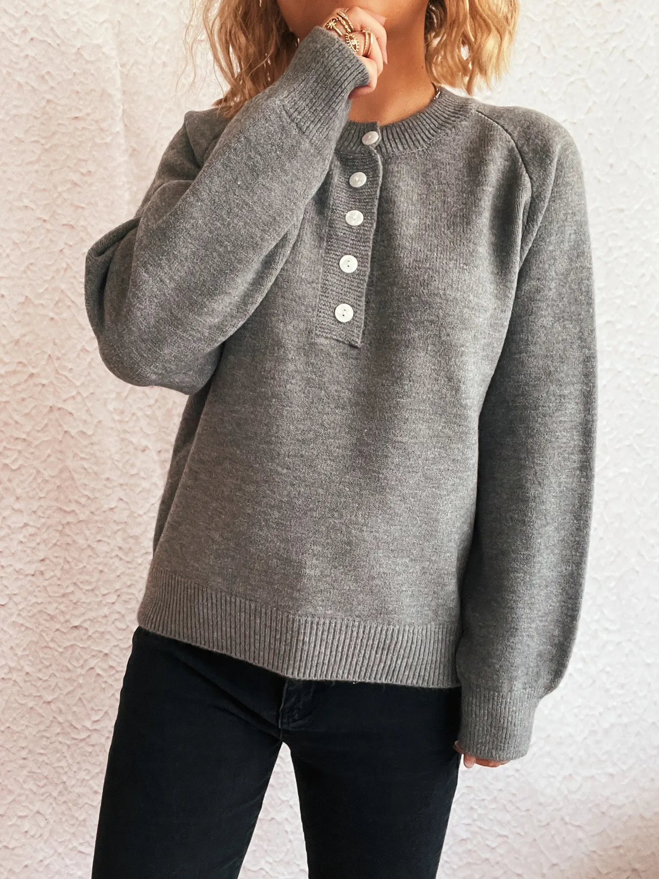 Button-Front Long Sleeve Sweater - Image 10