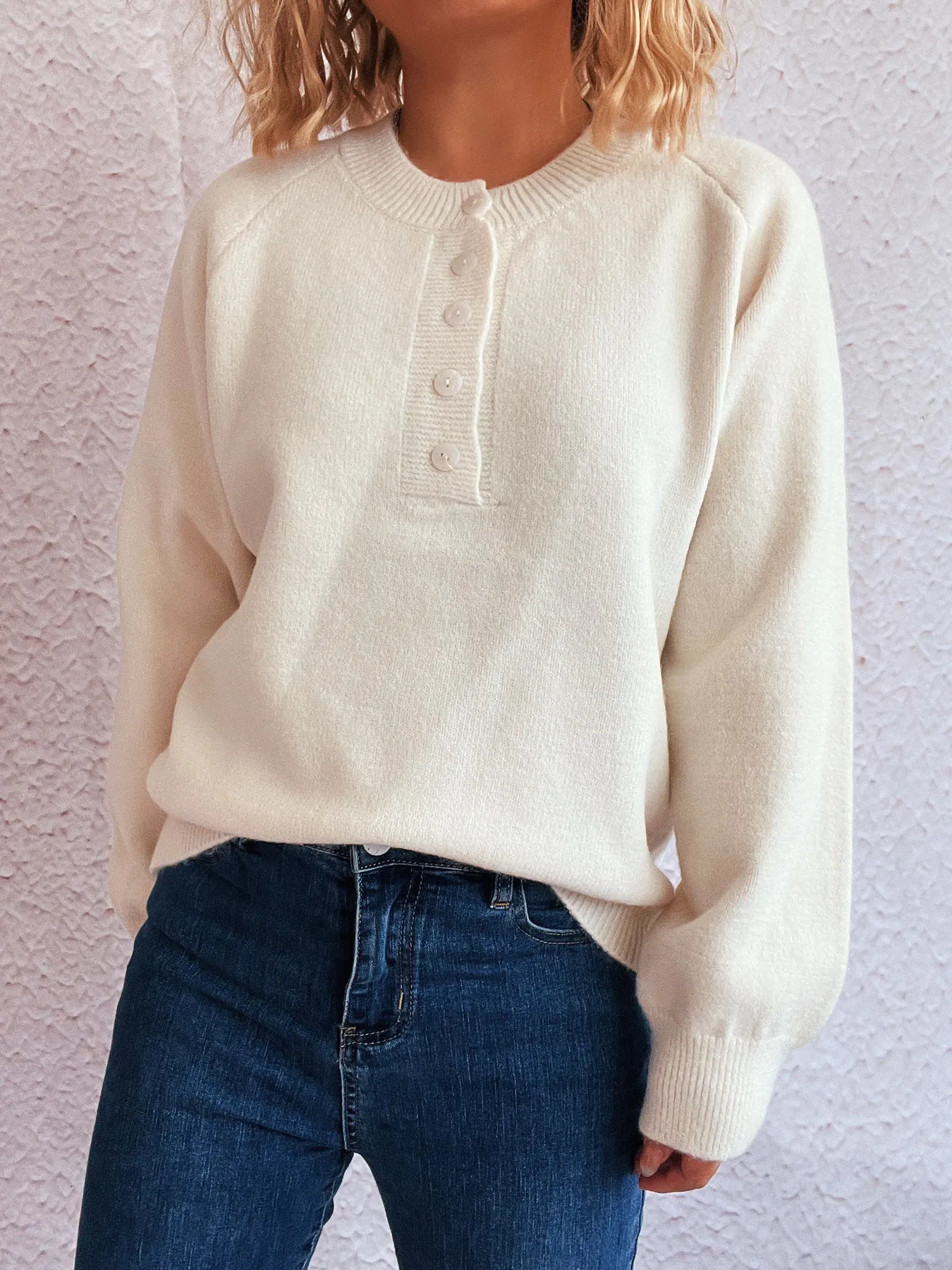 Button-Front Long Sleeve Sweater - Image 13