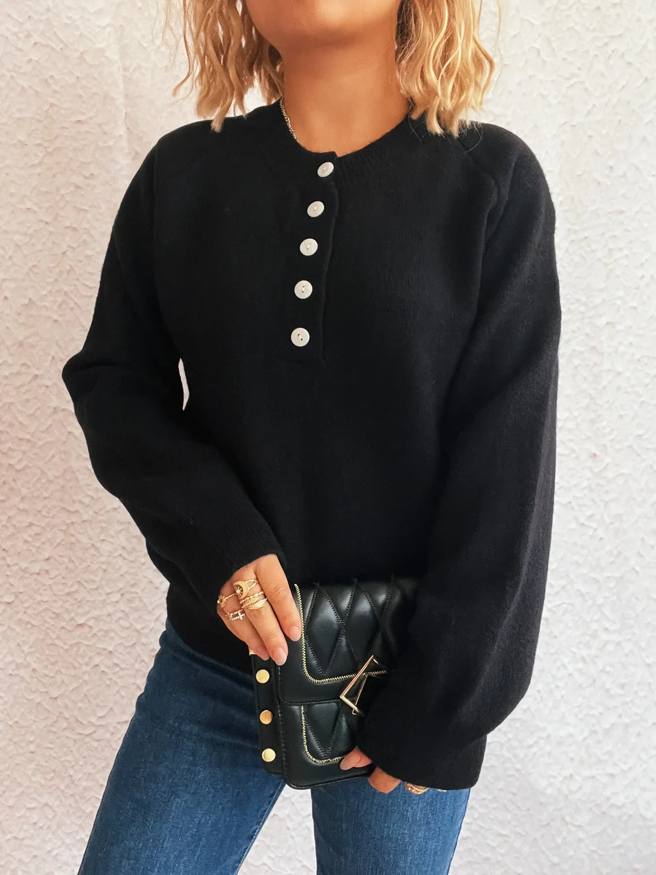 Button-Front Long Sleeve Sweater - Image 20