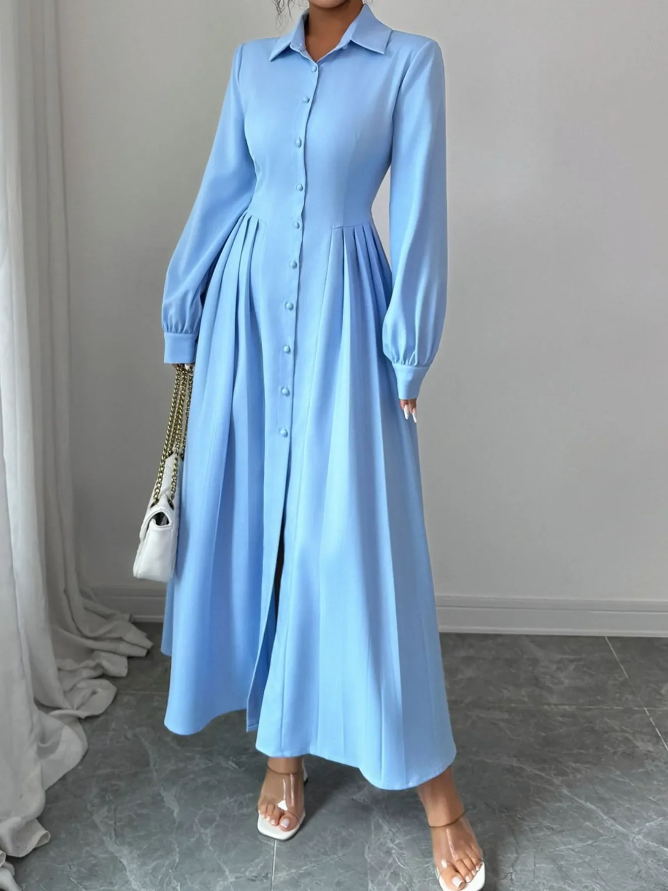 Button-Front Maxi Shirt Dress - Image 2