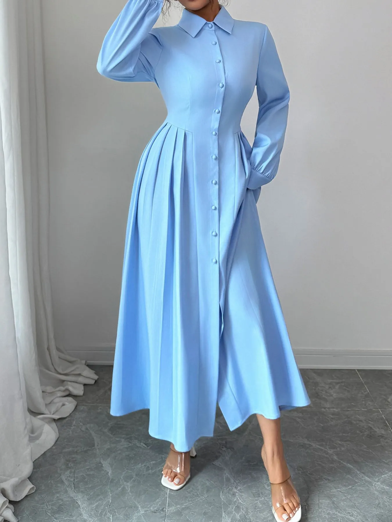 Button-Front Maxi Shirt Dress - Image 4