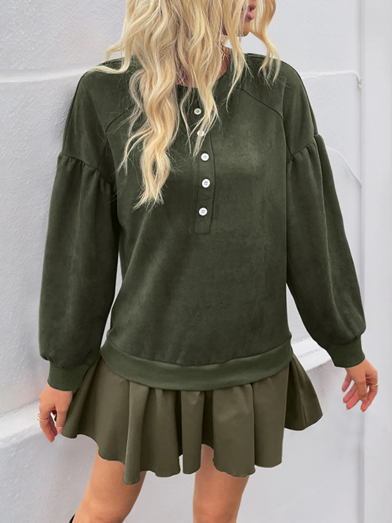 Button Front Mini Sweatshirt Dress - Image 3