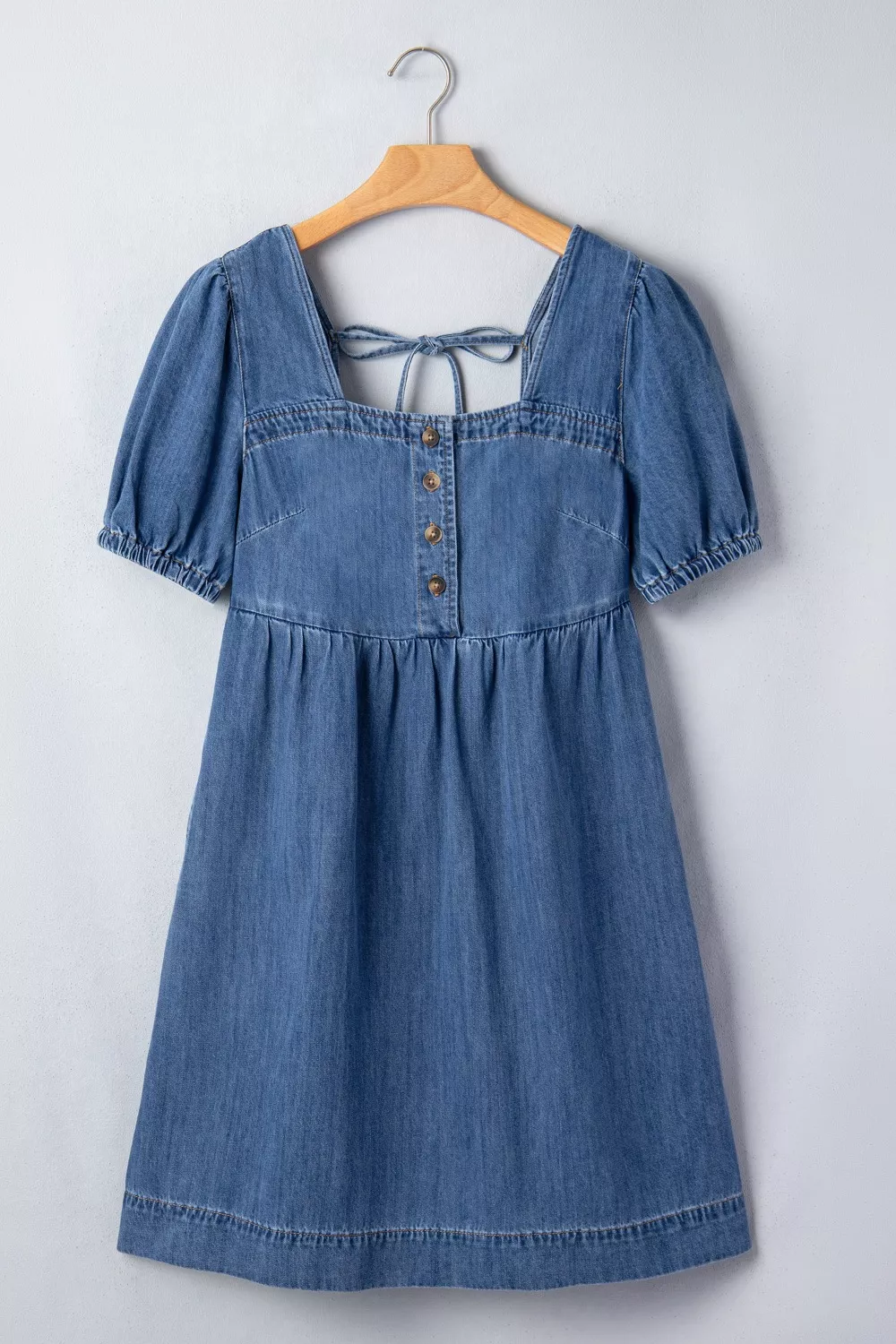 Button-Front Puff Sleeve Denim Dress - Image 4