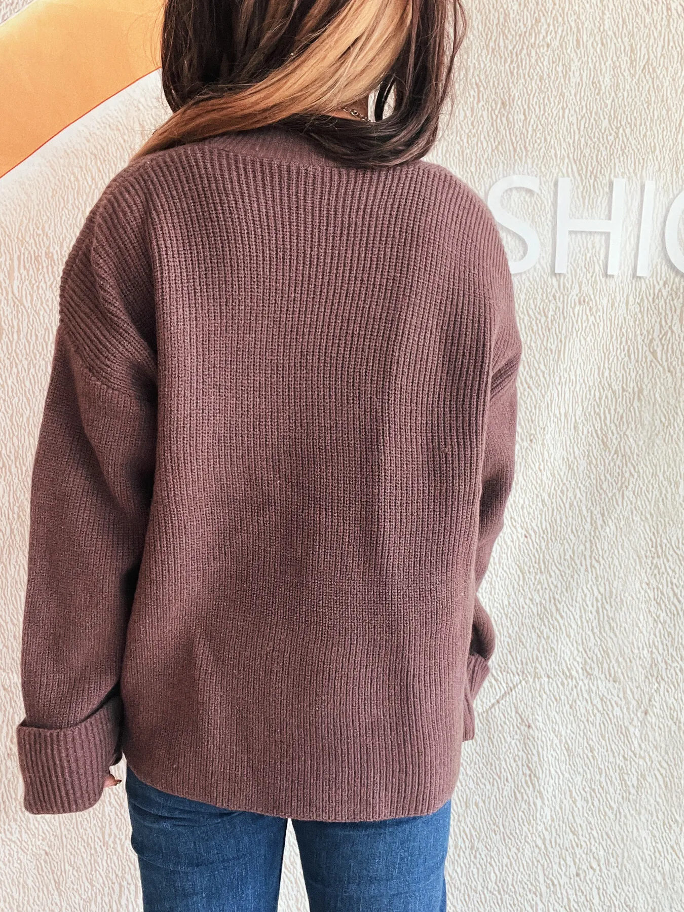 Button-Front Ribbed Cardigan with V-Neck - Image 10
