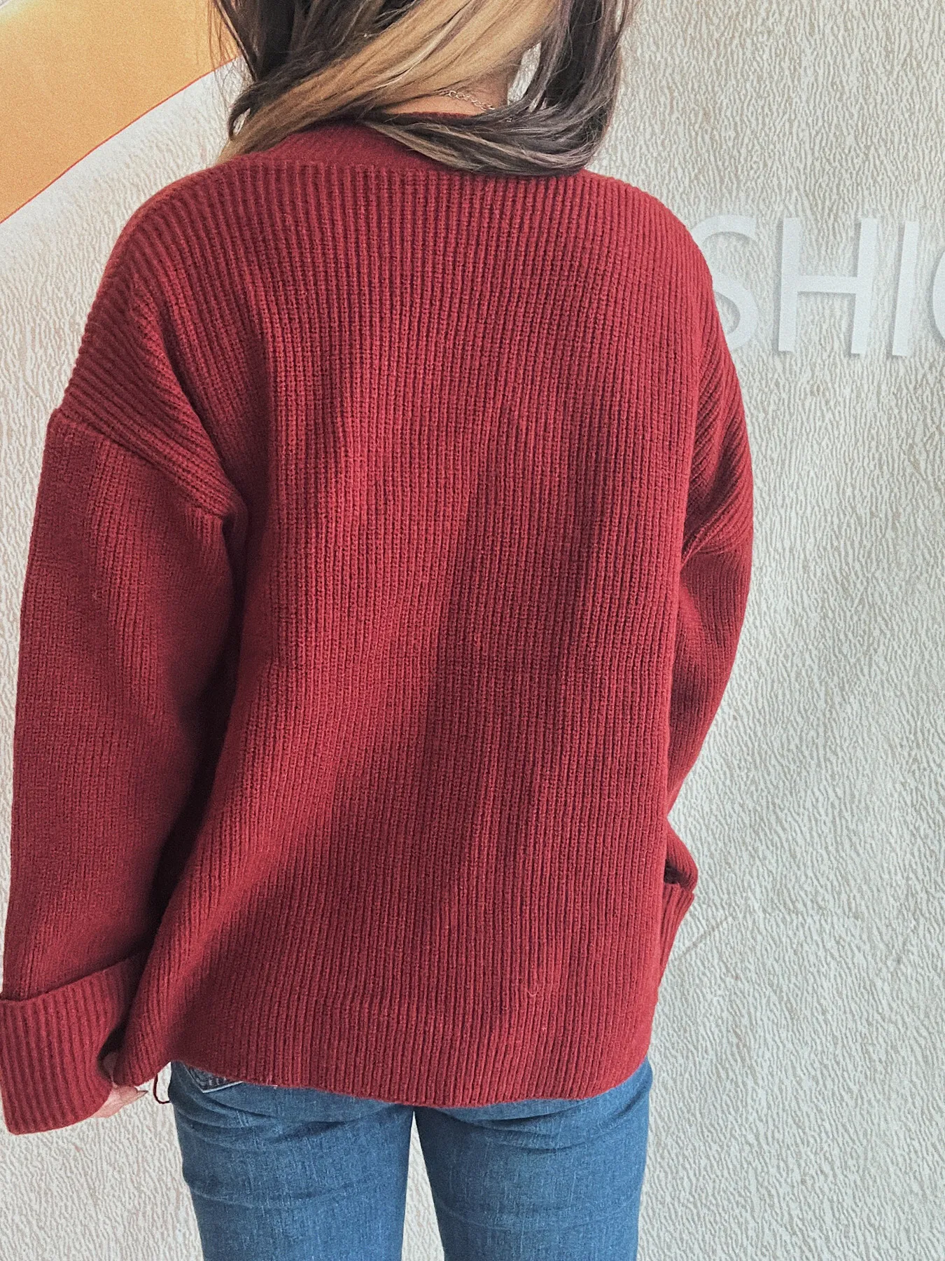 Button-Front Ribbed Cardigan with V-Neck - Image 14