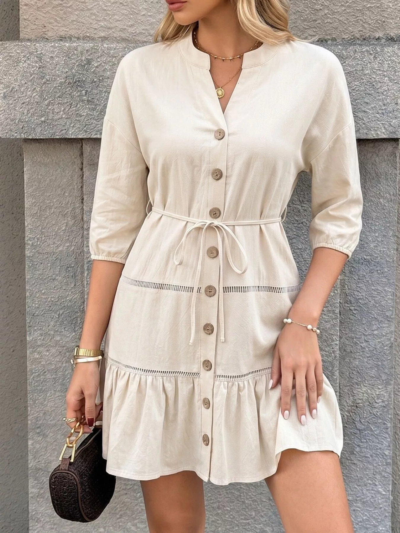 Button-Front Ruffle Hem Mini Dress - Image 6