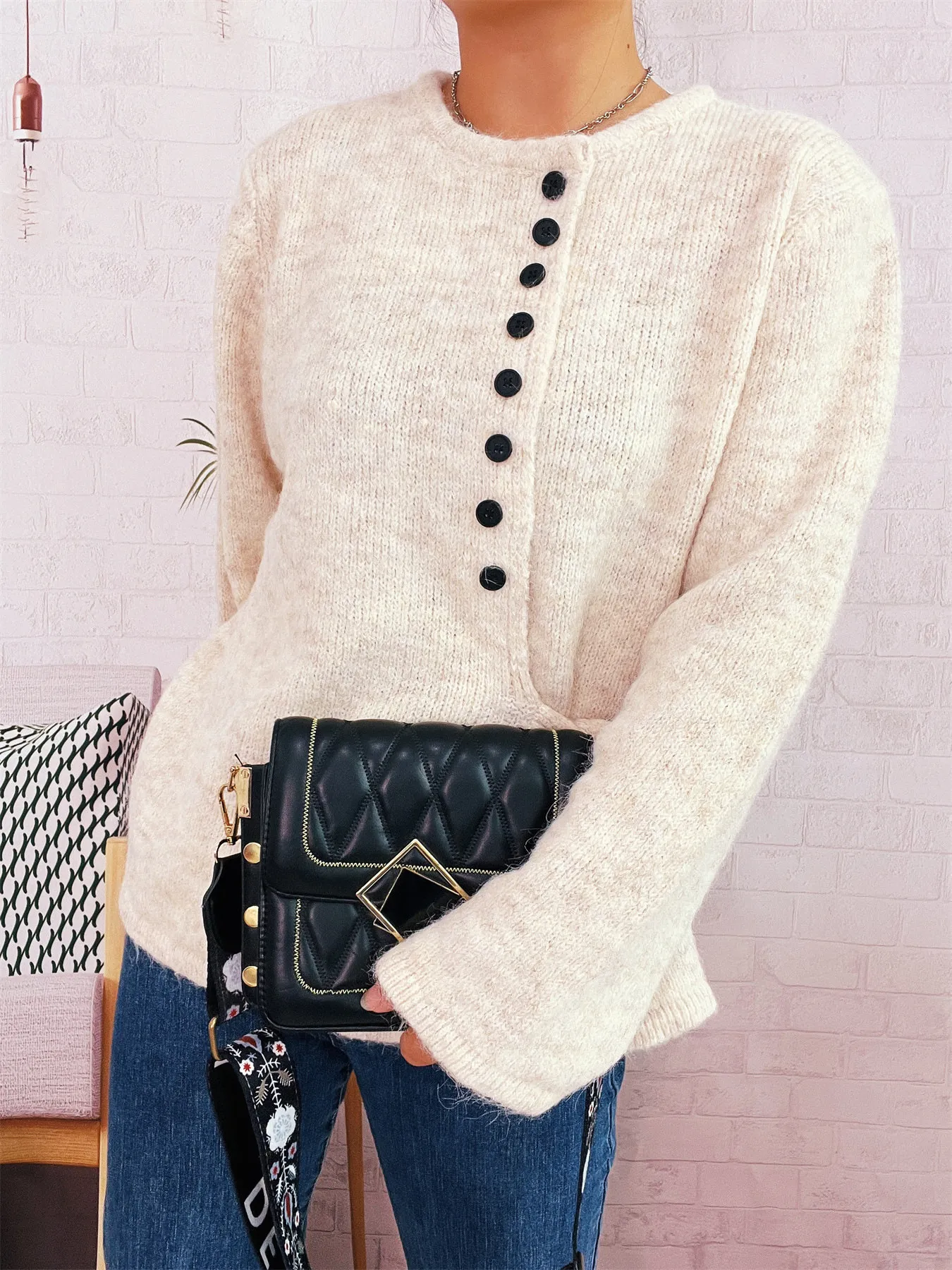 Button-Front Side-Tie Sweater - Image 4