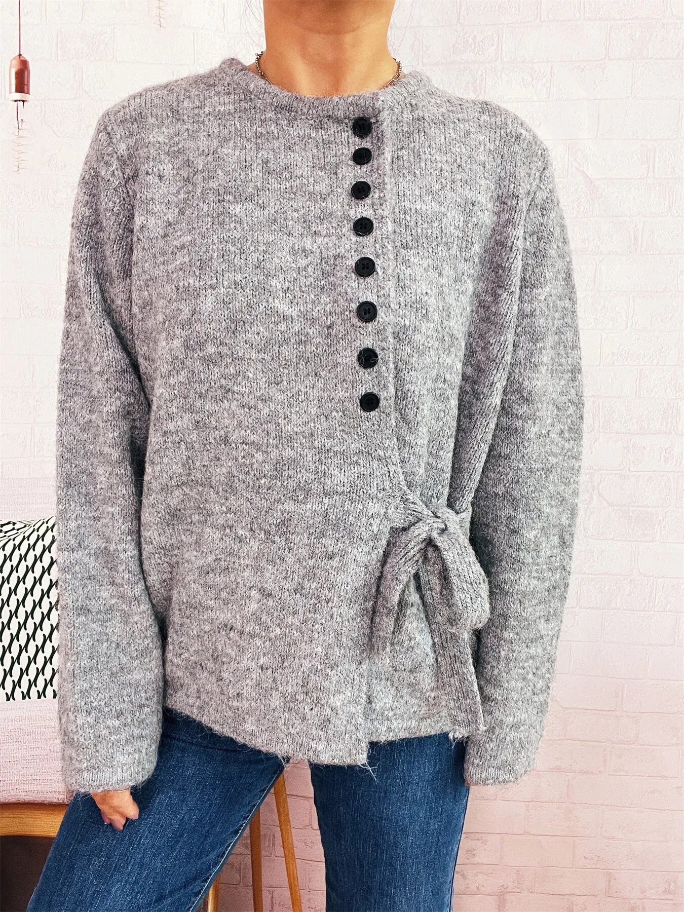 Button-Front Side-Tie Sweater - Image 6