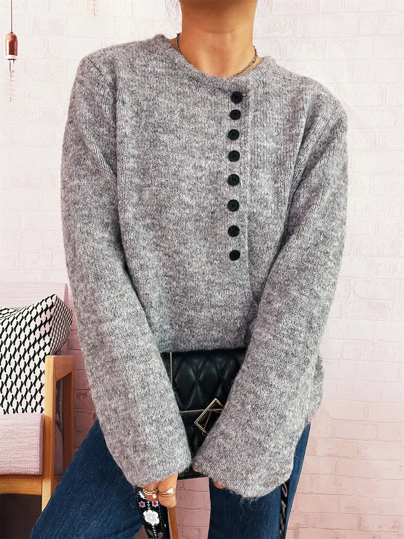 Button-Front Side-Tie Sweater - Image 7