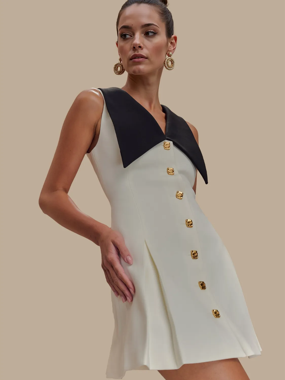 Button Front Sleeveless Mini Dress - Image 3