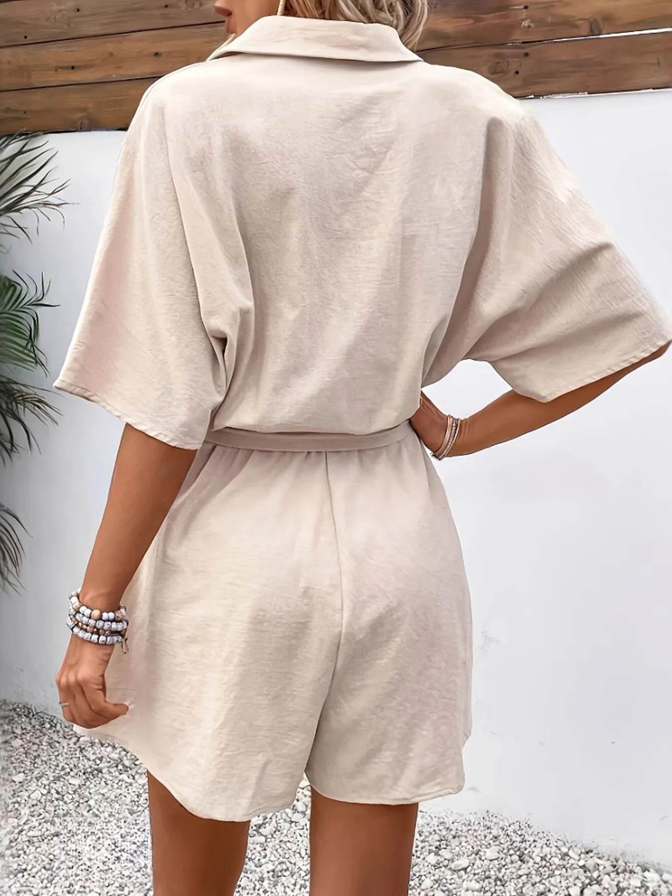 Button Front Tie Waist Romper - Image 5