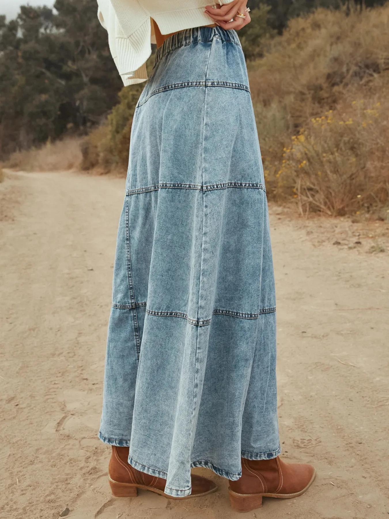 Button-Front Tiered Maxi Denim Skirt - Image 2