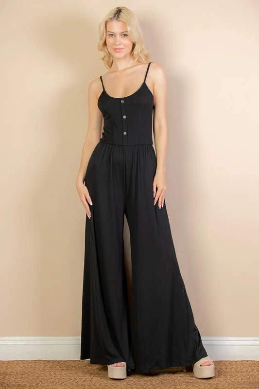 Button Front Wide Leg Jumpsuit - Image 12