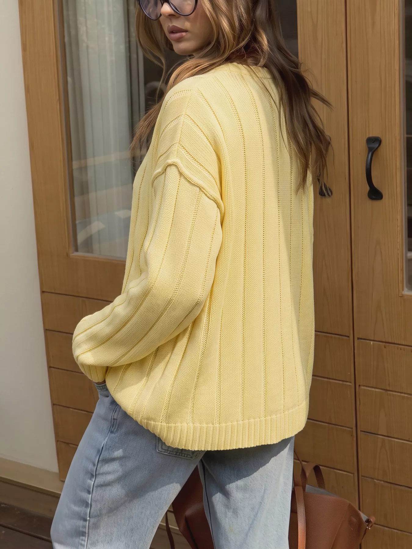 Button Up Dropped Shoulder Cardigan - Image 5