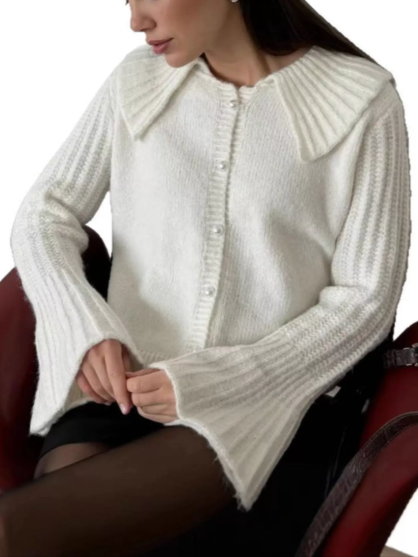 Button Up Flare Sleeve Cardigan - Image 2
