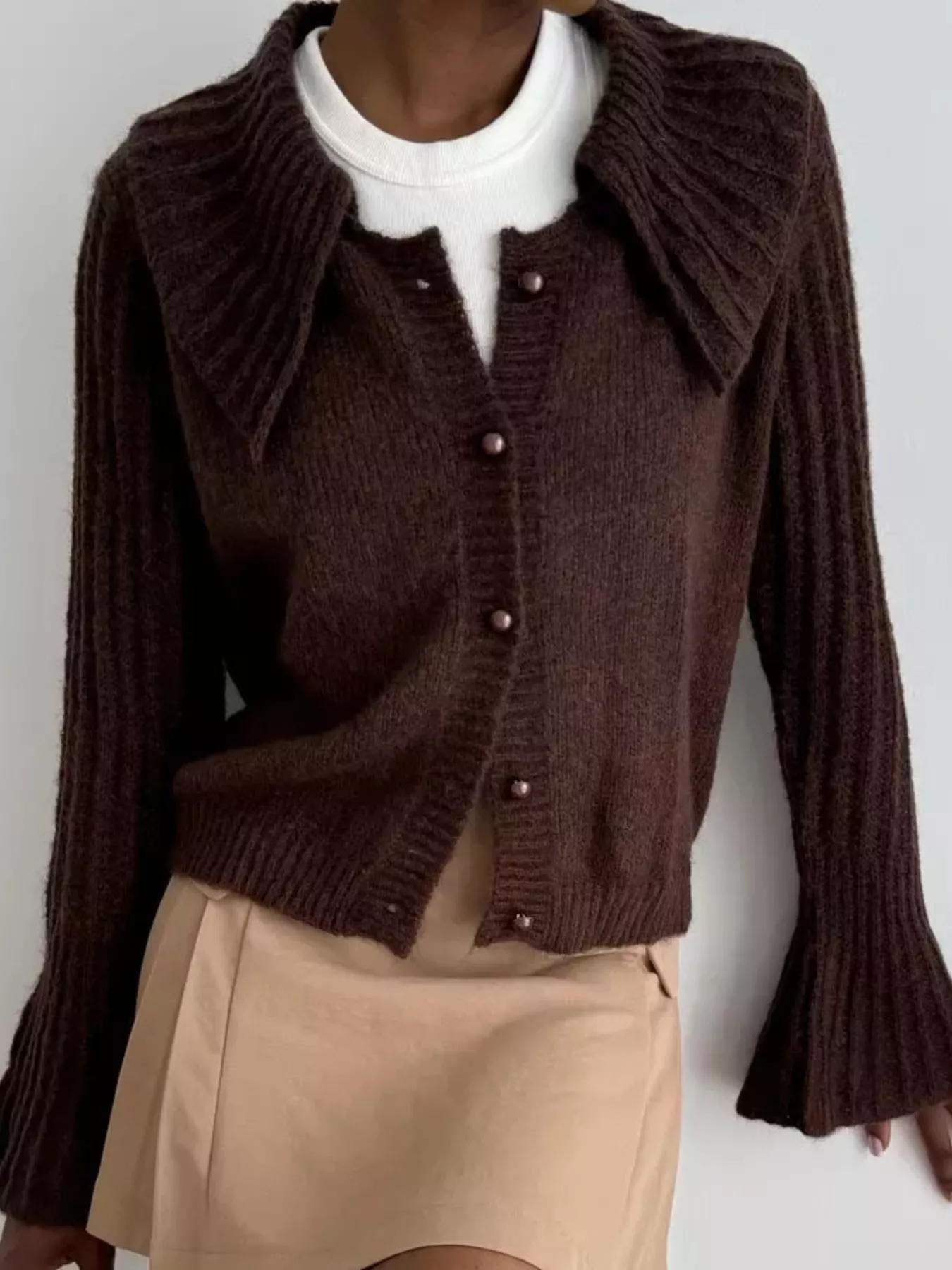 Button Up Flare Sleeve Cardigan - Image 4