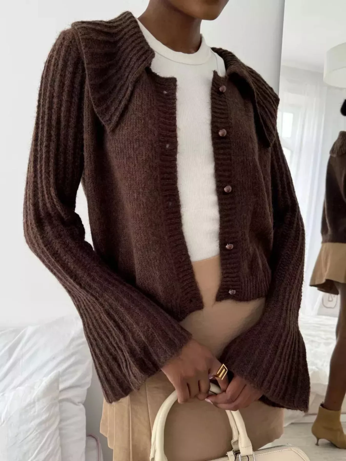Button Up Flare Sleeve Cardigan - Image 5