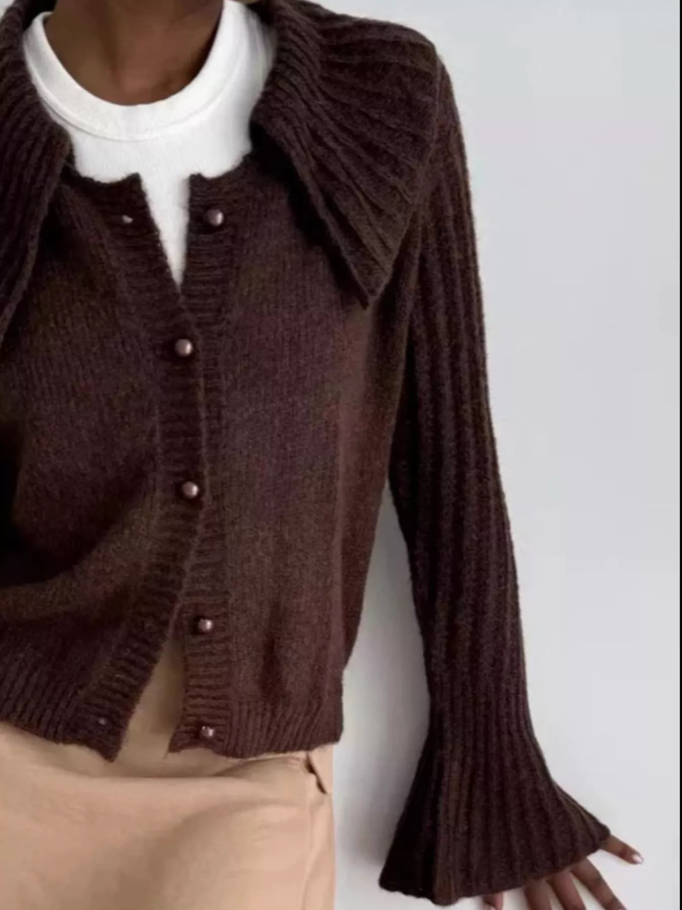 Button Up Flare Sleeve Cardigan - Image 6