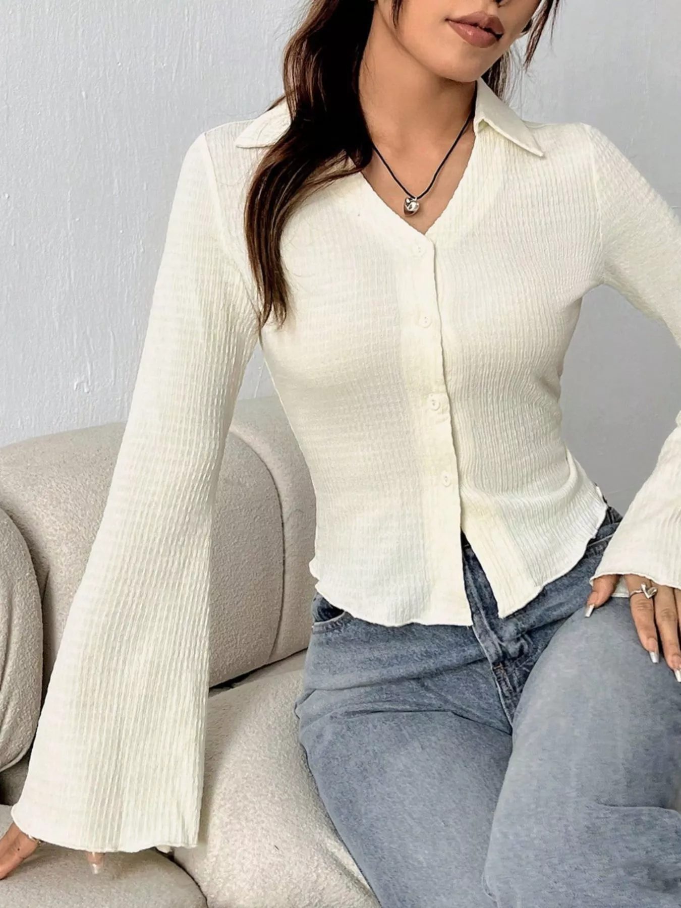 Button Up Flare Sleeve Shirt - Image 2