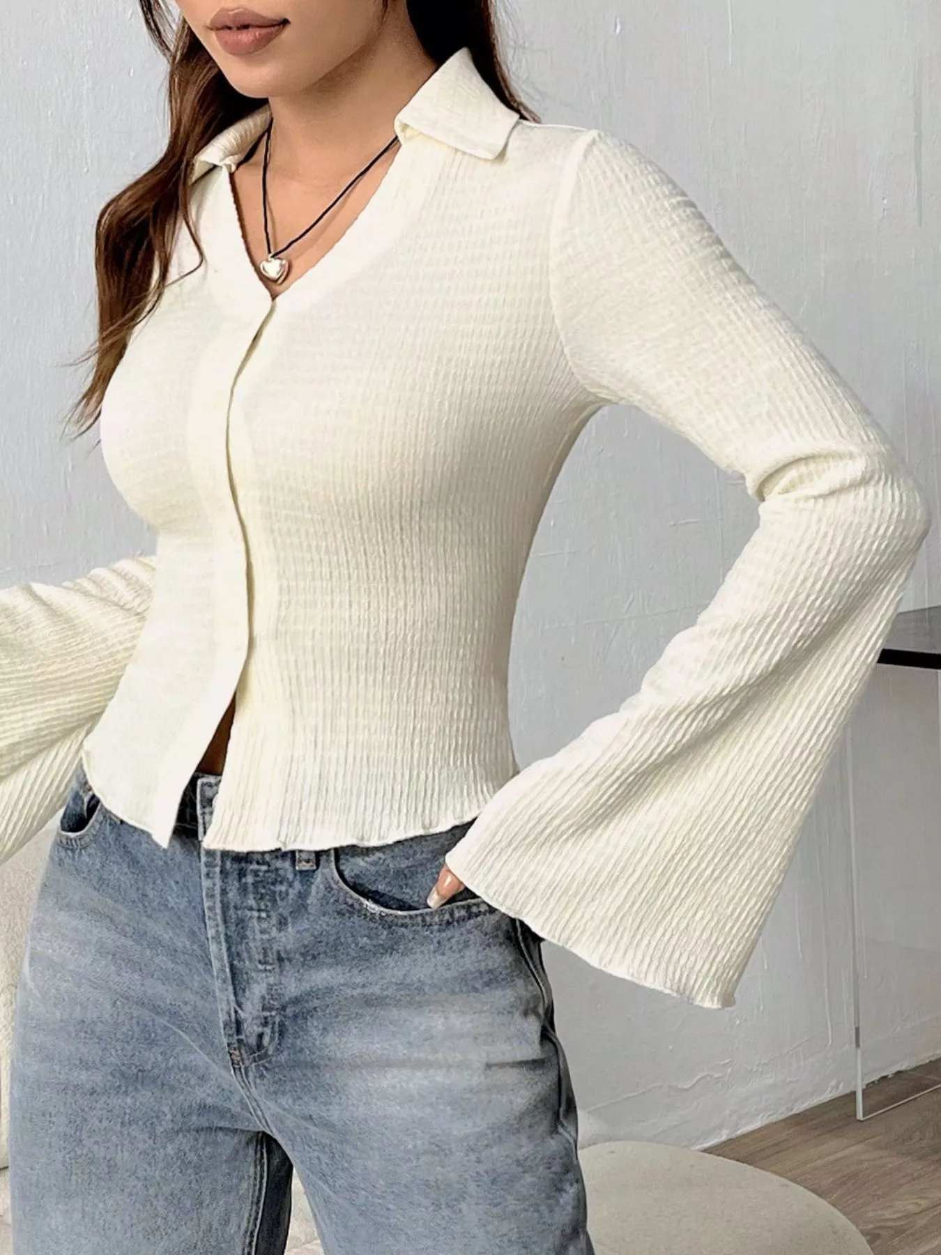 Button Up Flare Sleeve Shirt - Image 5
