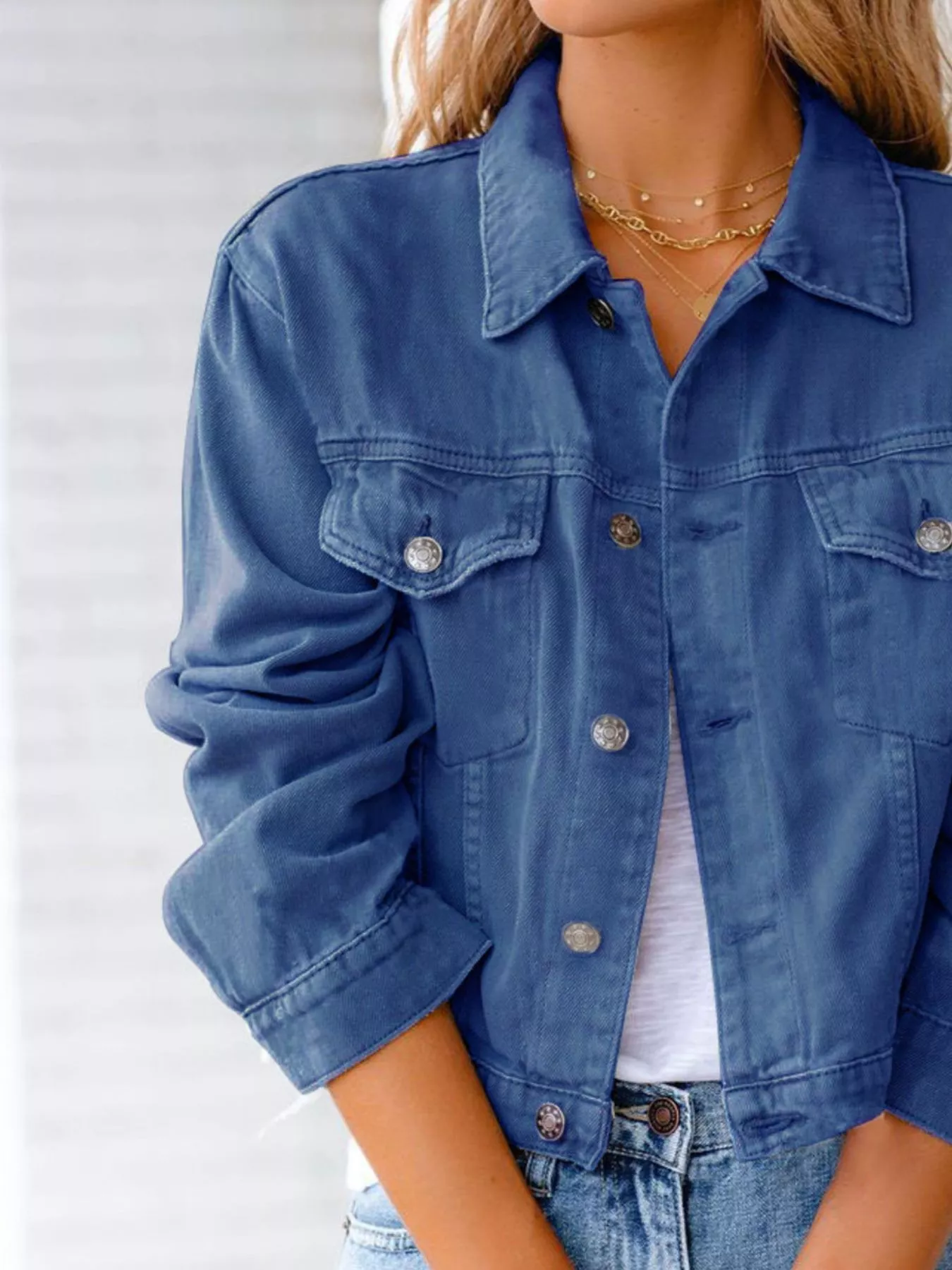 Button Up Long Sleeve Denim Jacket - Image 8