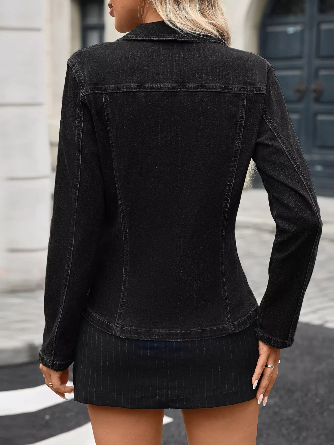 Button Up Long Sleeve Denim Jacket - Image 10