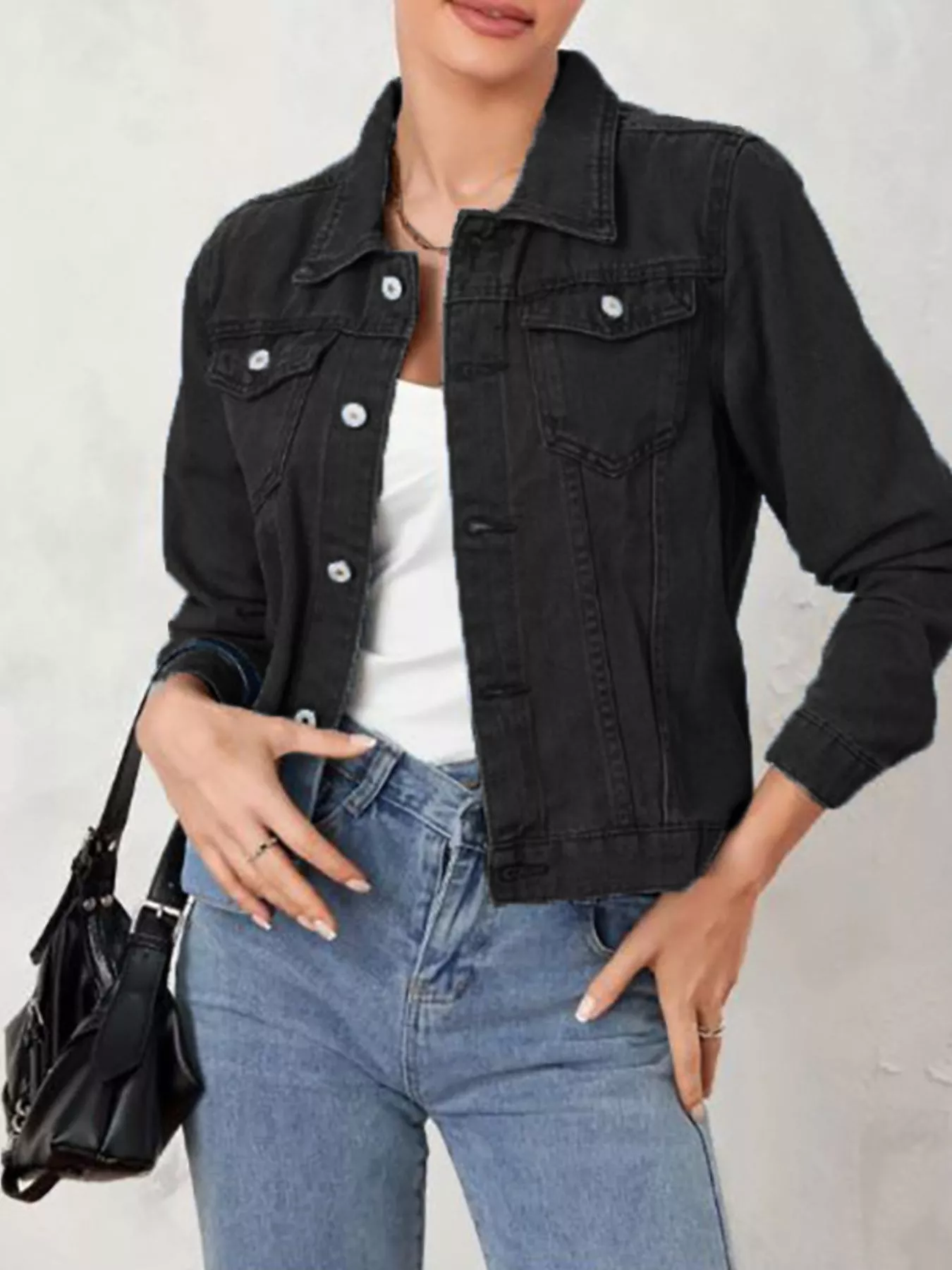 Button Up Long Sleeve Denim Jacket - Image 4