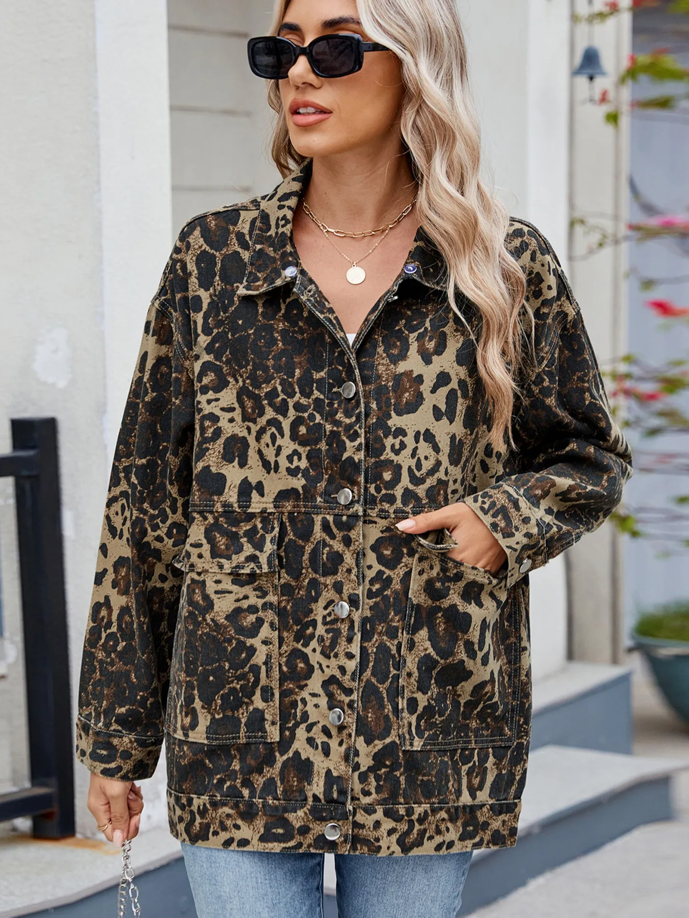 Button Up Long Sleeve Denim Jacket - Image 16