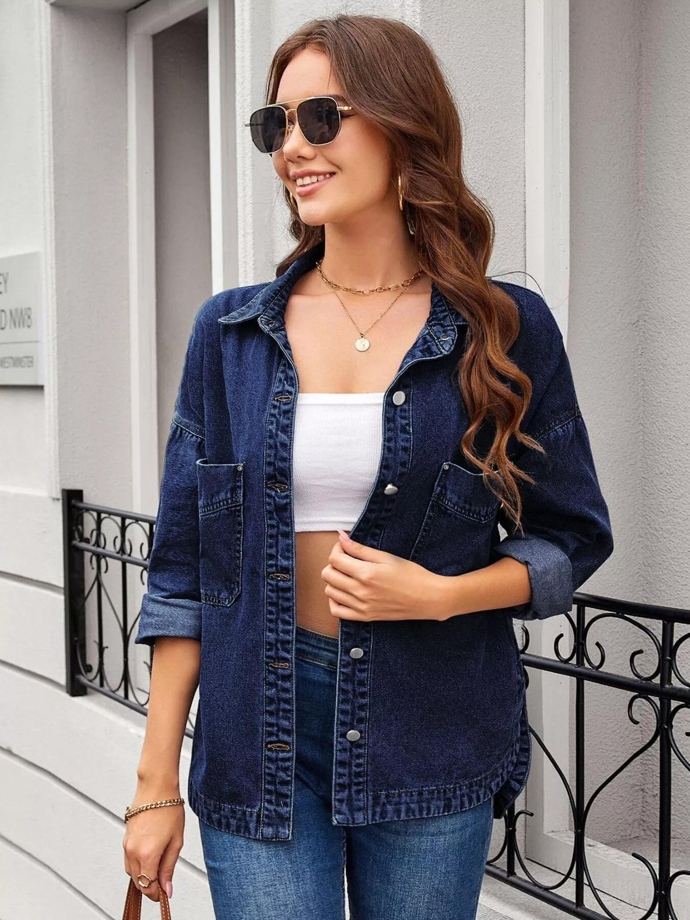 Button Up Long Sleeve Denim Shirt - Image 16