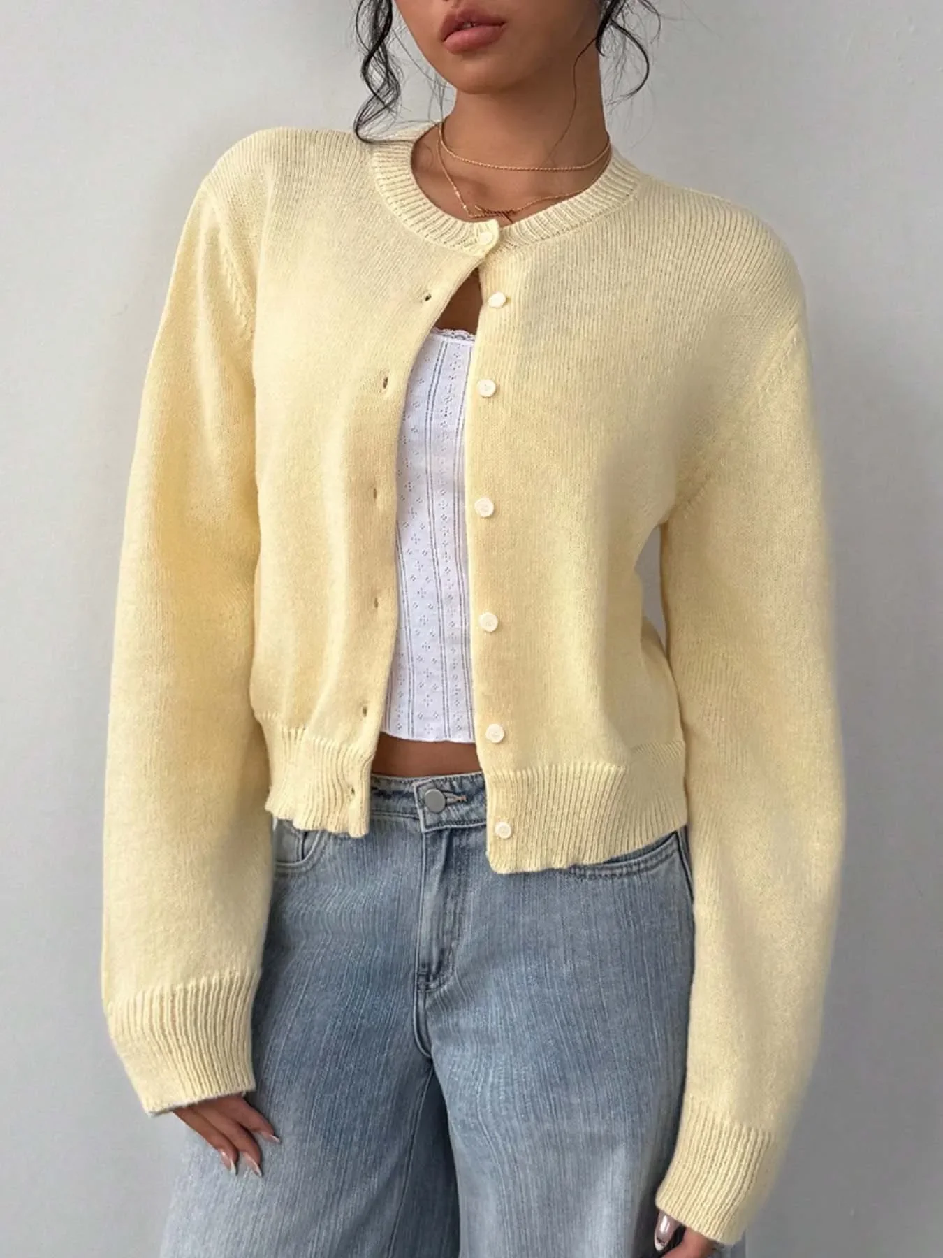 Button-Up Long Sleeve Knit Cardigan - Image 3