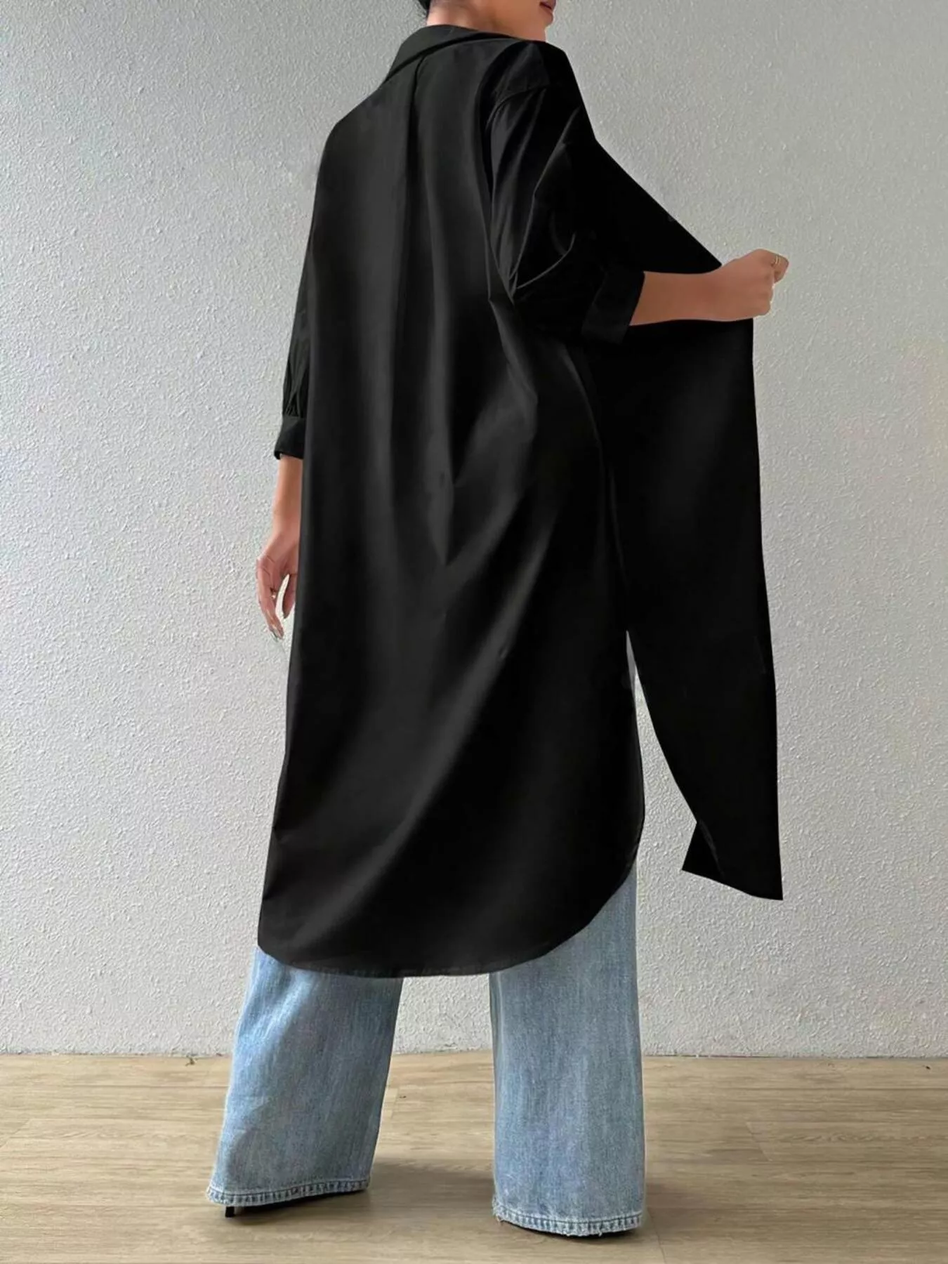 Button-Up Long Sleeve Longline Shirt - Image 3