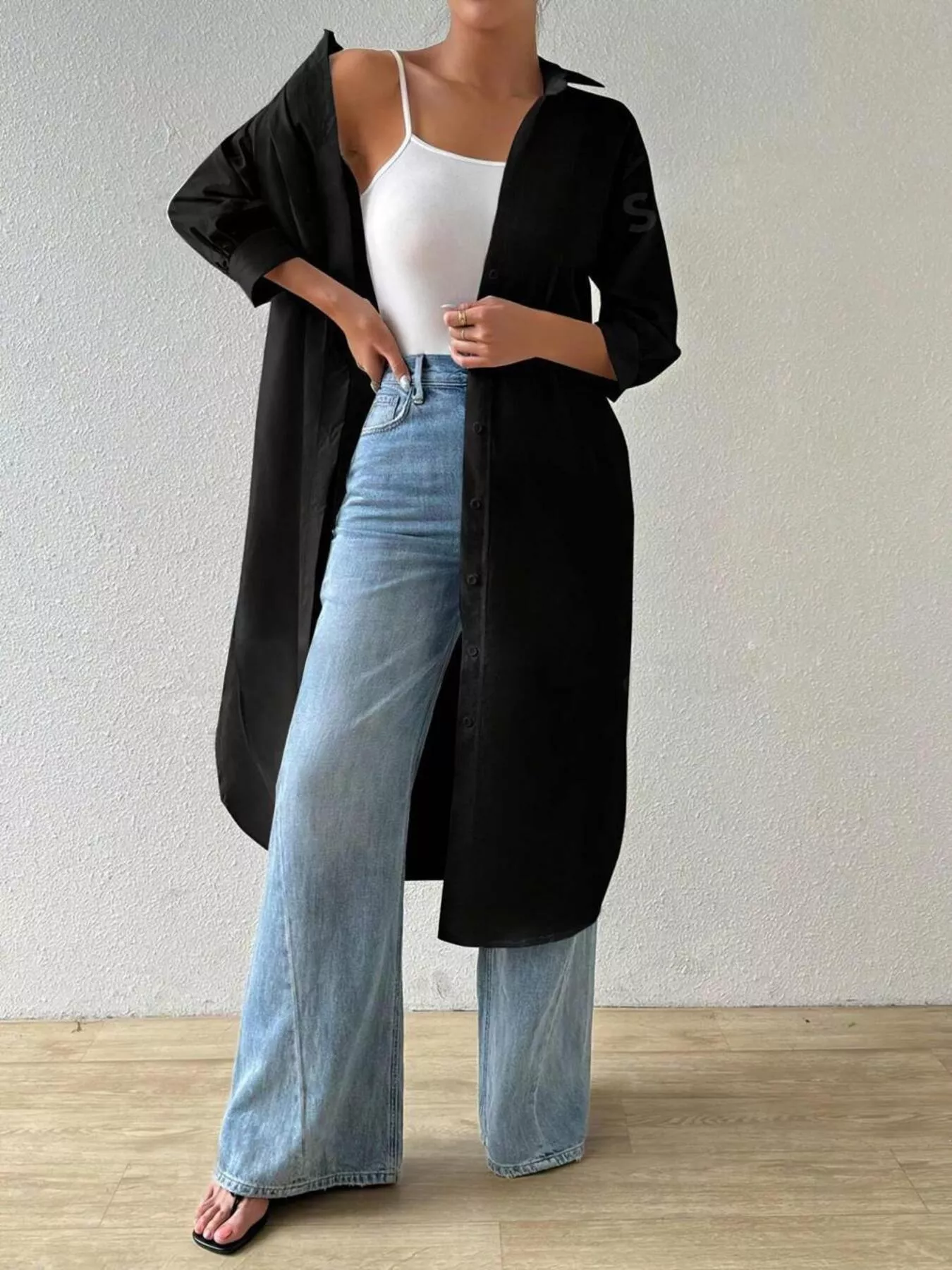 Button-Up Long Sleeve Longline Shirt - Image 4