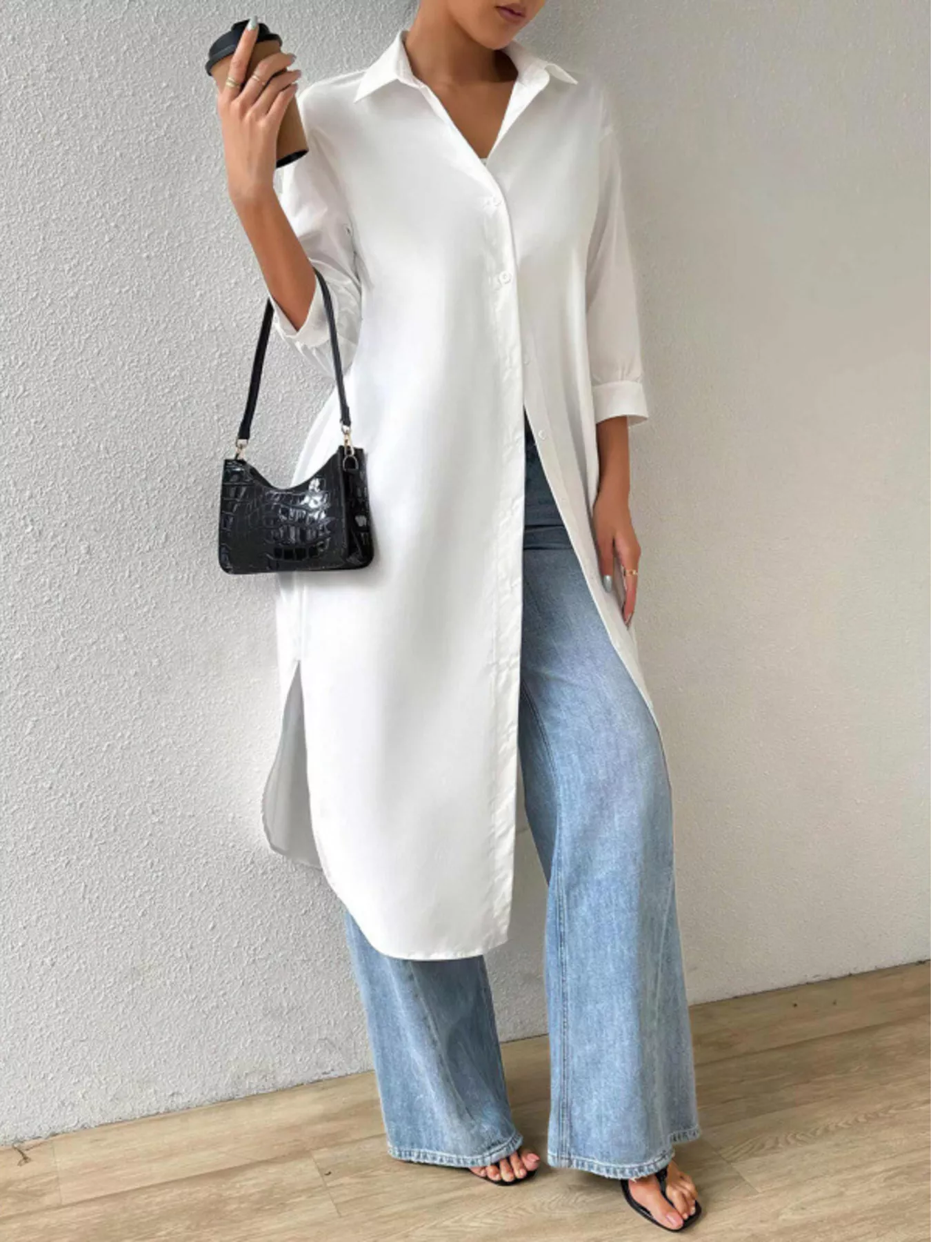 Button-Up Long Sleeve Longline Shirt - Image 6