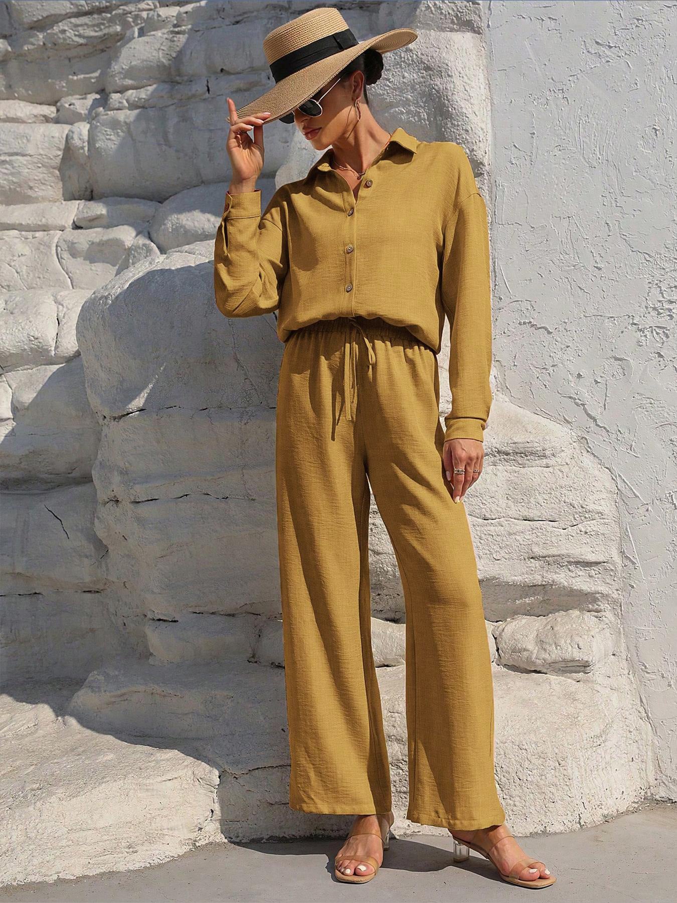 Button Up Long Sleeve Shirt and Pants Set - Image 15