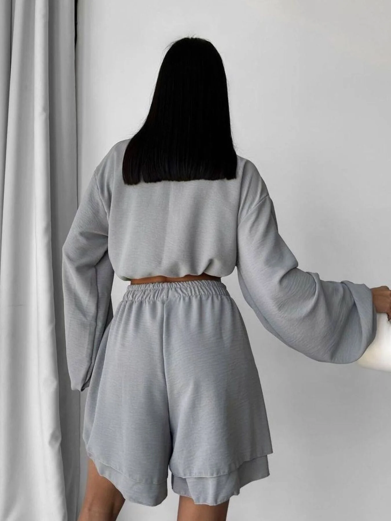 Button Up Long Sleeve Shirt and Shorts Set - Image 8