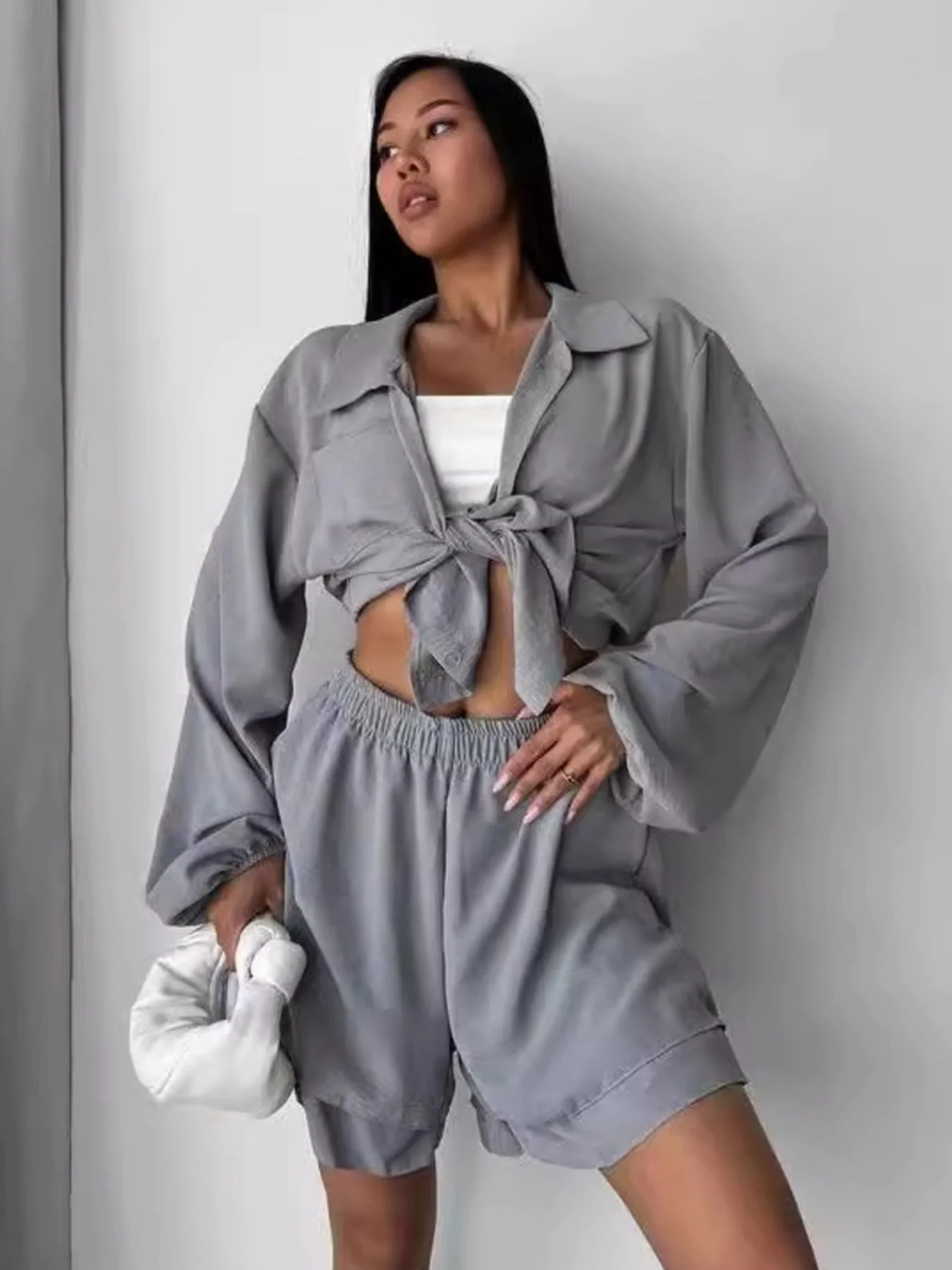 Button Up Long Sleeve Shirt and Shorts Set - Image 9