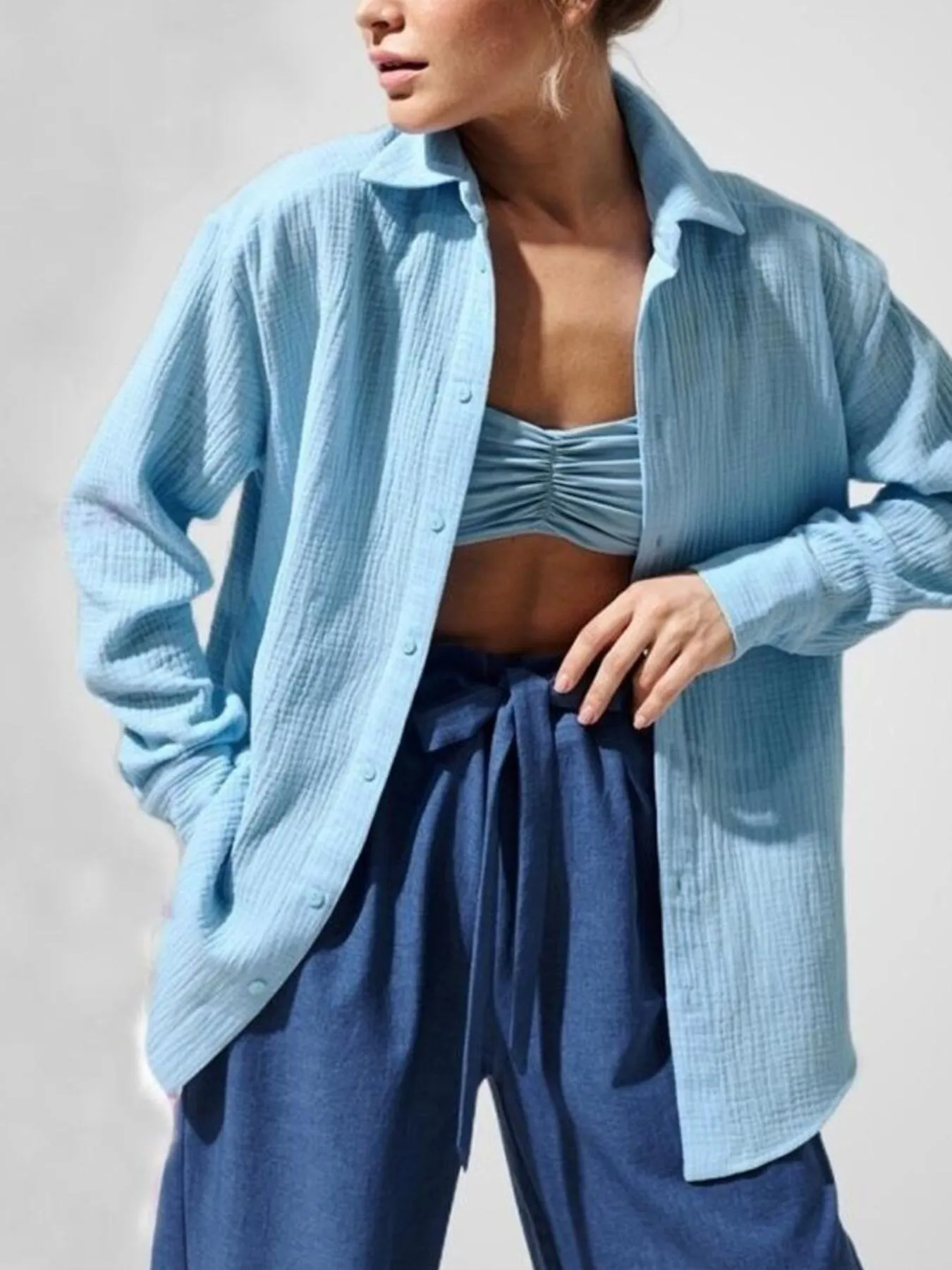 Button Up Long Sleeve Texture Shirt - Image 12