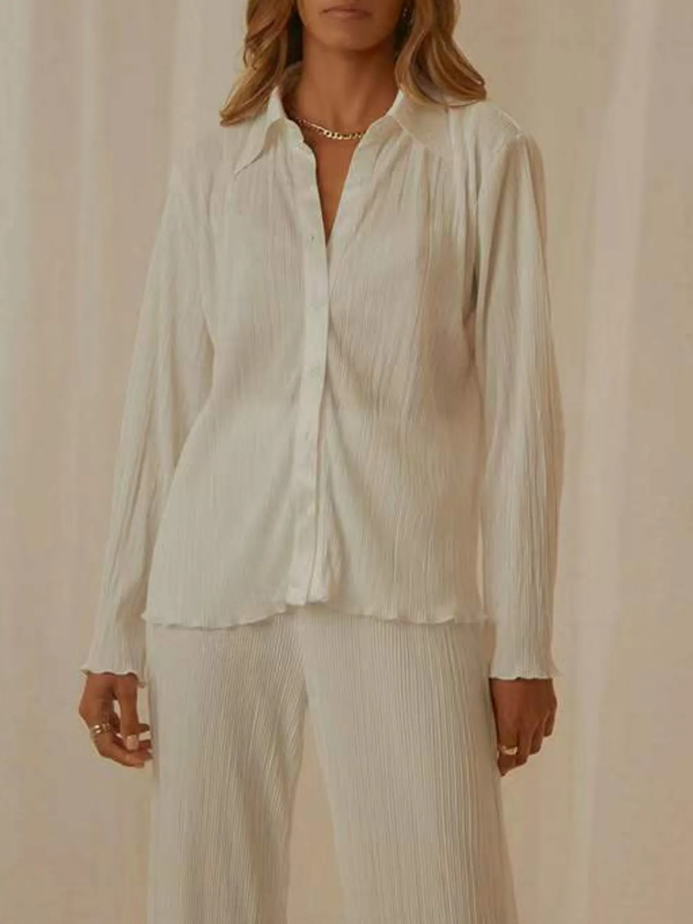 Button Up Long Sleeve Top and Pants Set - Image 17