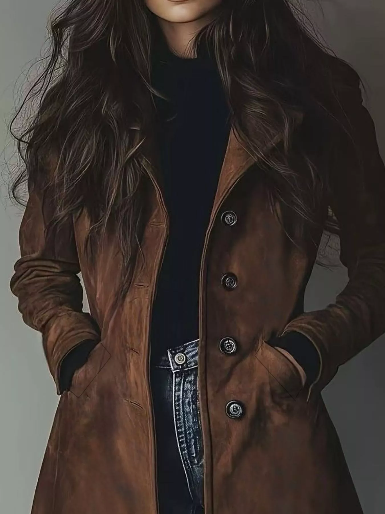 Button Up Long Sleeve Trench Coat - Image 2