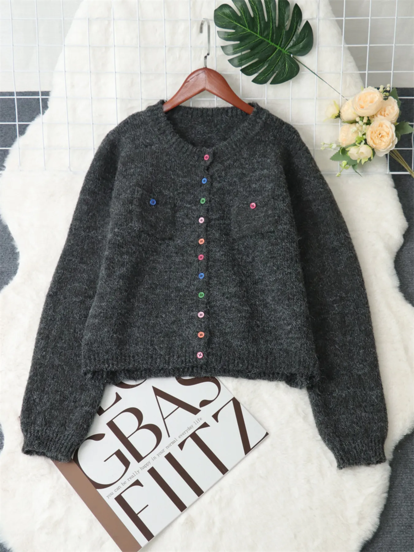 Button-Up Ribbed Hem Cardigan with Chest Pocket - Image 27