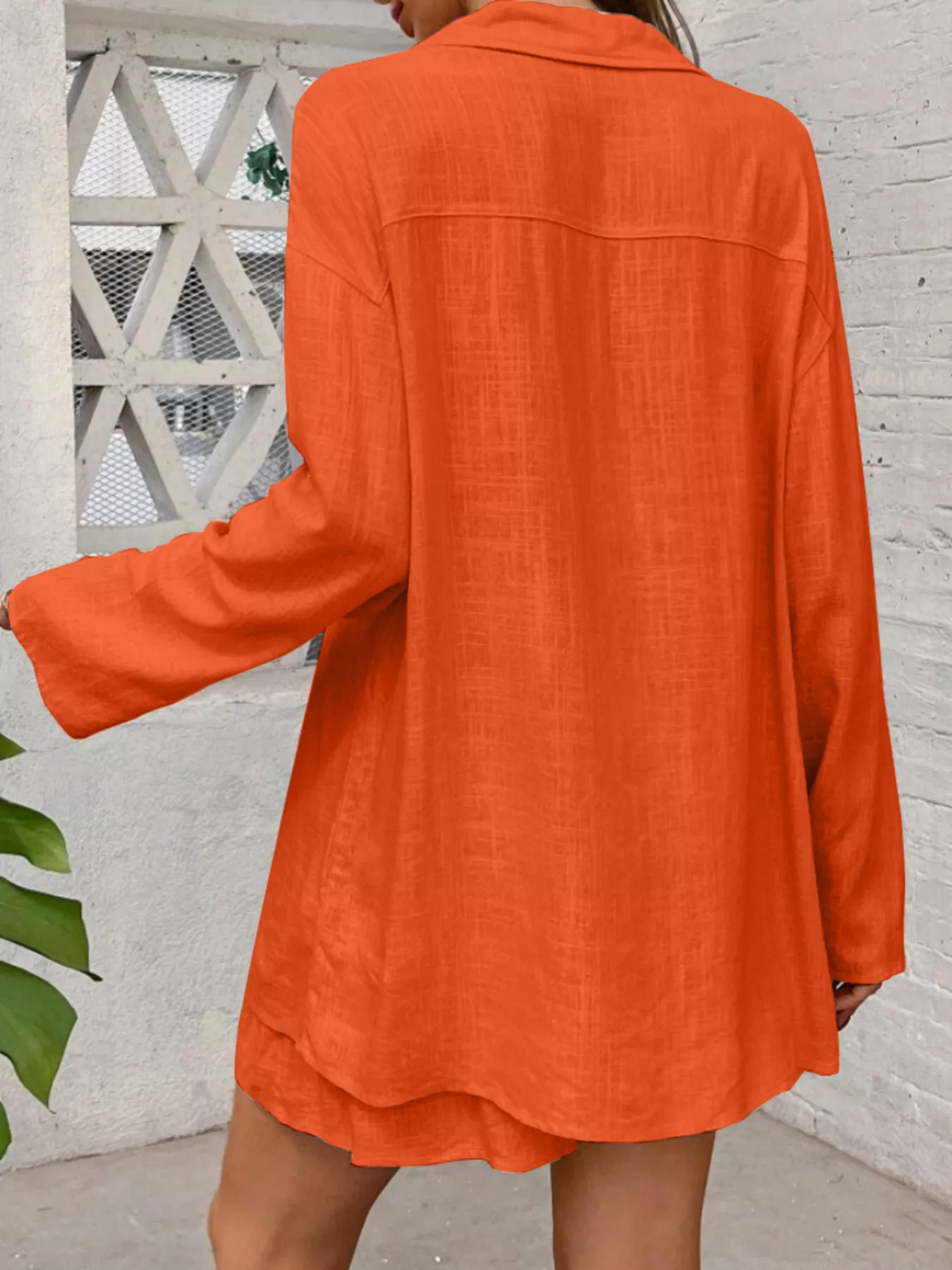 Button Up Roll-Up Sleeve Shirt and Shorts Set - Image 24