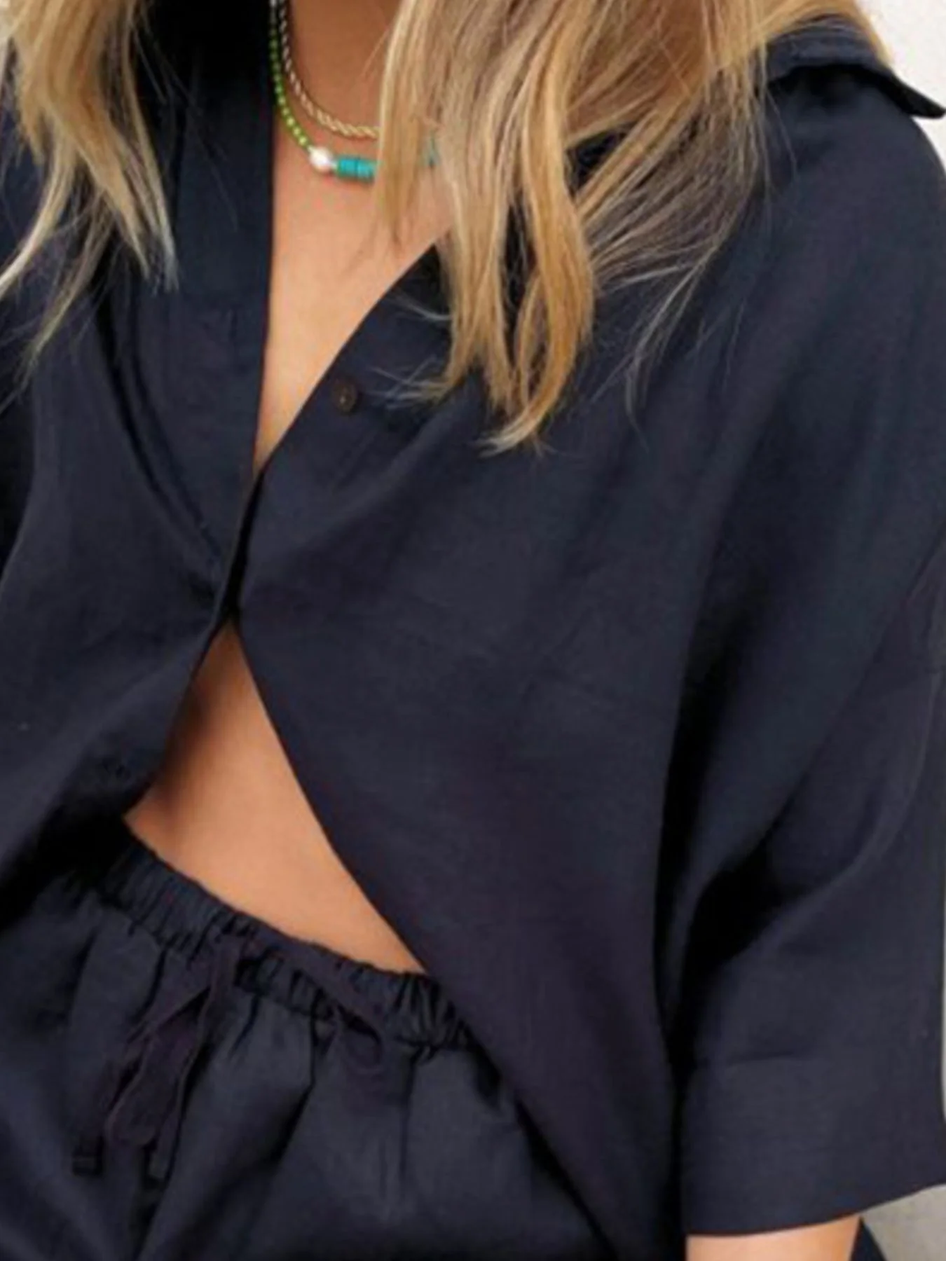 Button Up Shirt and Drawstring Shorts Set - Image 9