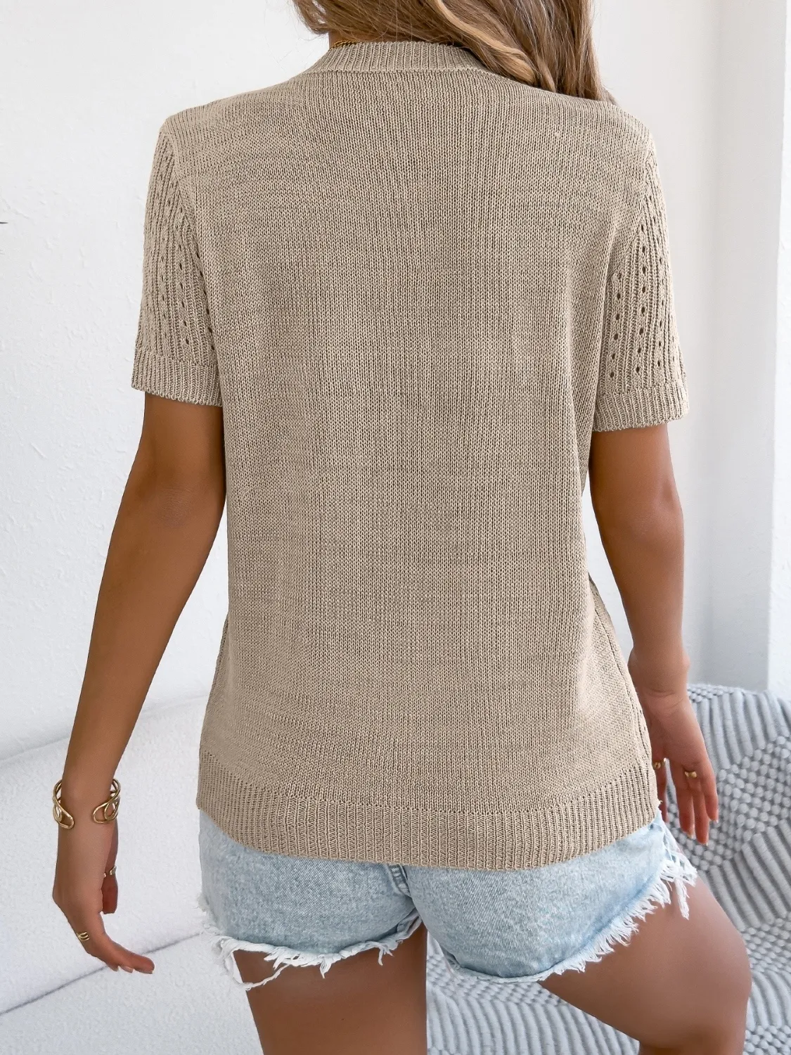 Button Up Short Sleeve Knit Cardigan - Image 15