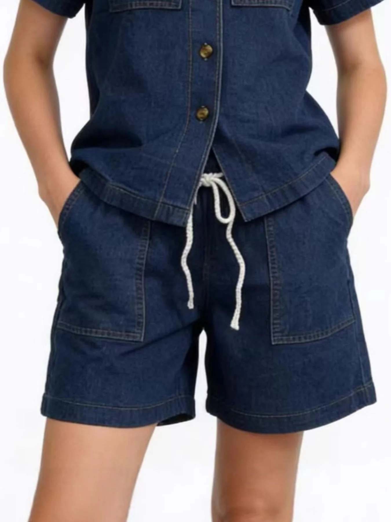 Button Up Short Sleeve Top and Shorts Denim Set - Image 11