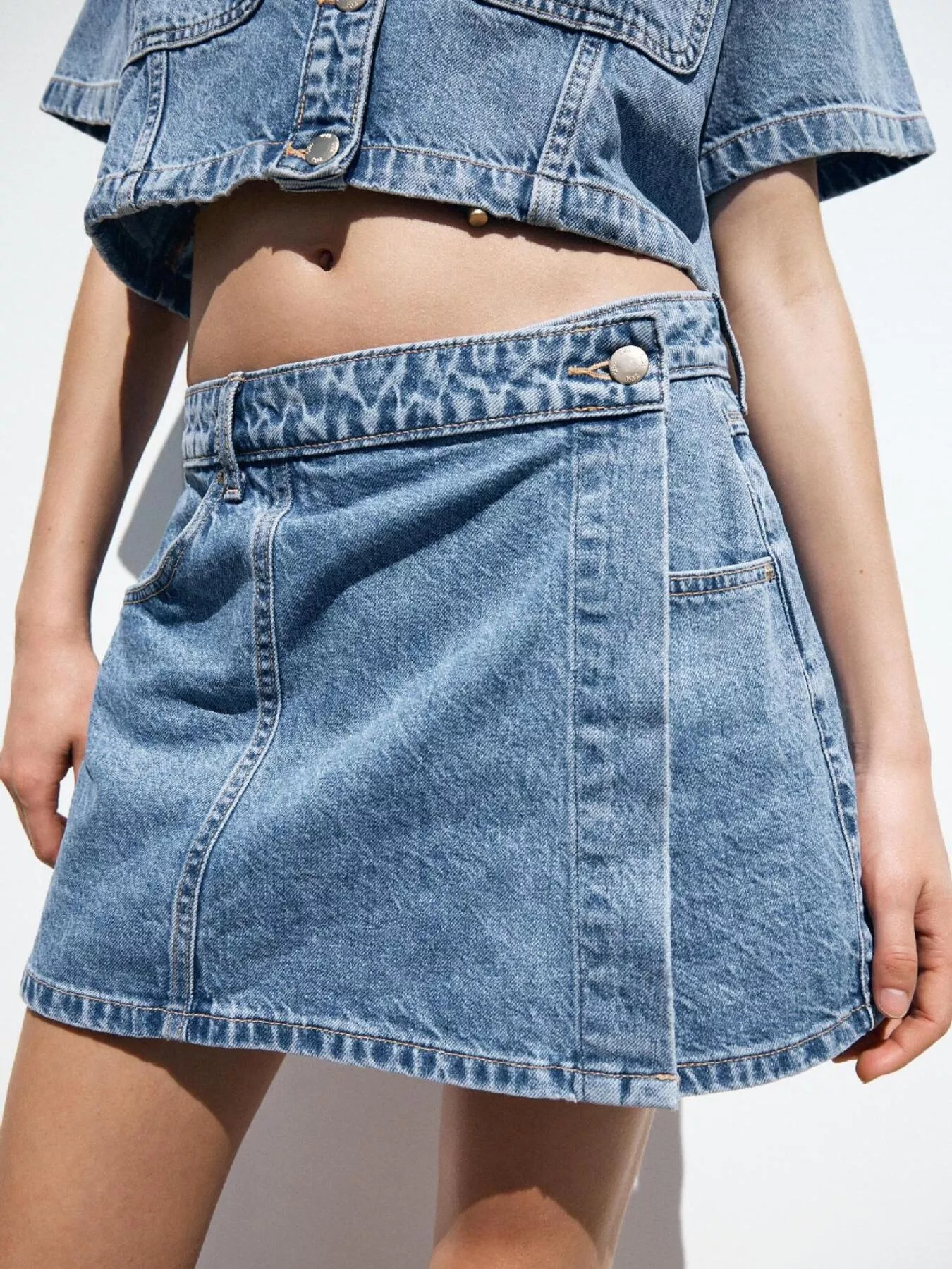 Button Up Short Sleeve Top and Skort Denim Set - Image 22