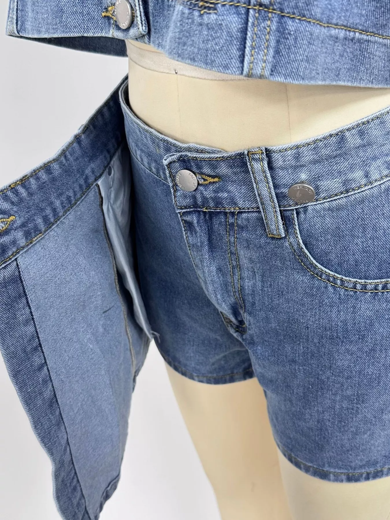 Button Up Short Sleeve Top and Skort Denim Set - Image 23