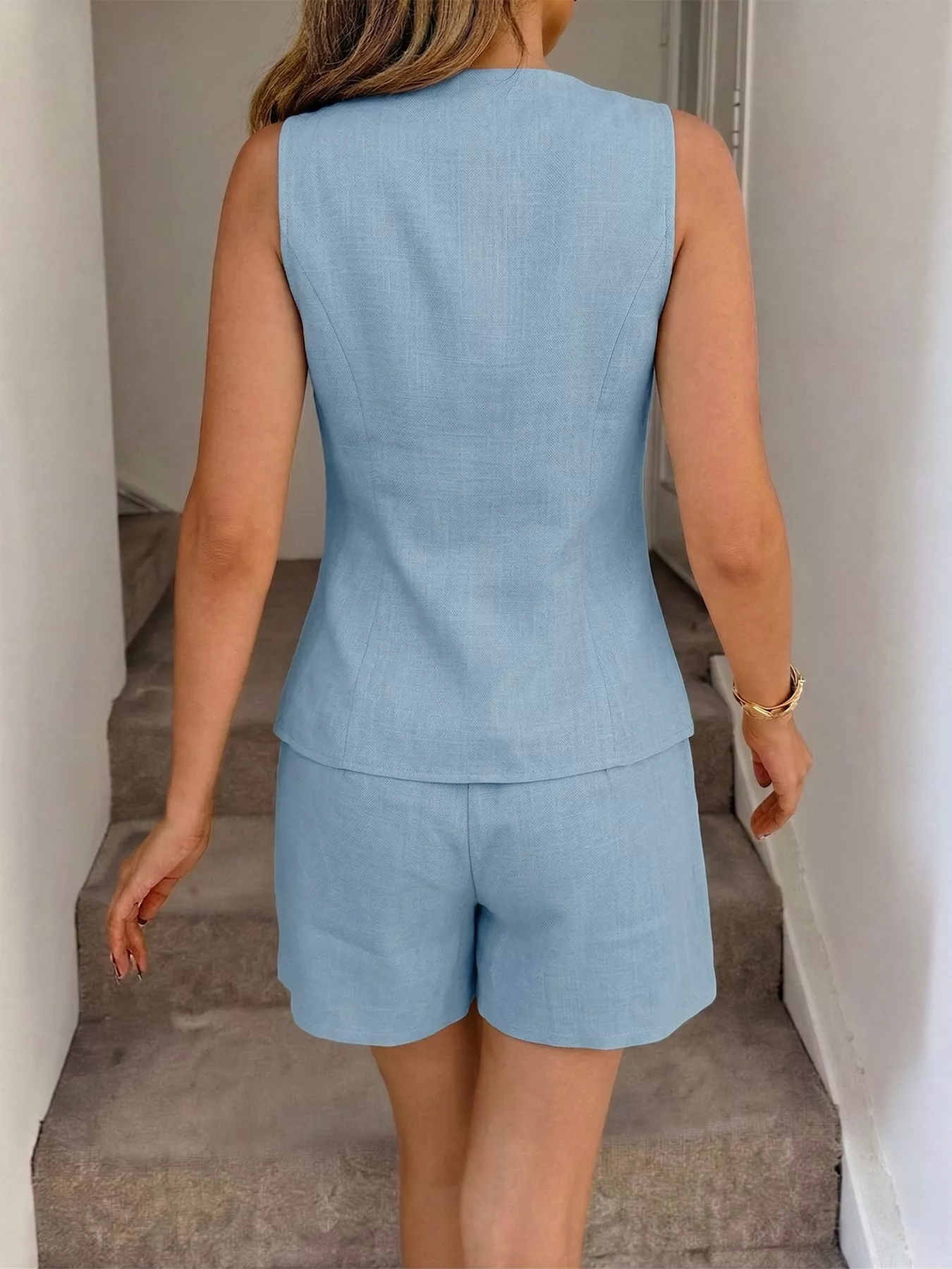 Button Up Vest & Shorts Two-Piece Set - Image 6
