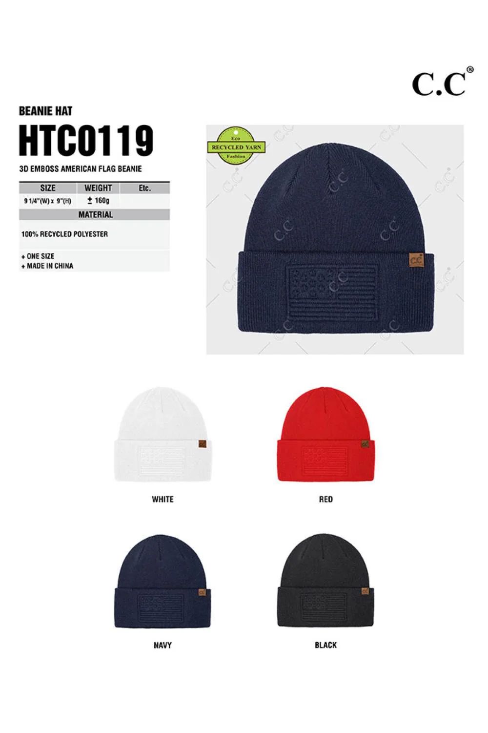 C.C 3D Emboss American Flag Beanie - Image 5