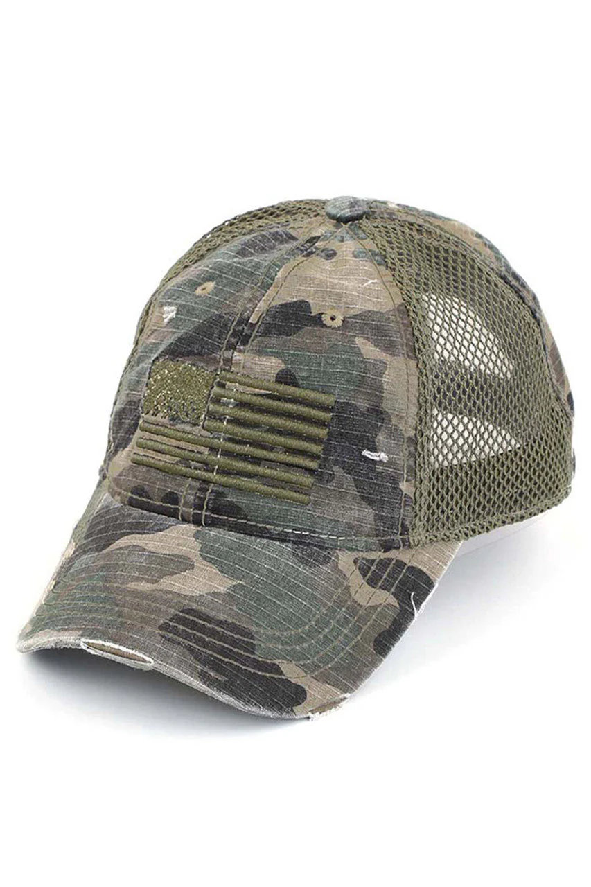 C.C AMERICAN FLAG EMBROIDERY CAMO BASEBALL CAP - Image 6