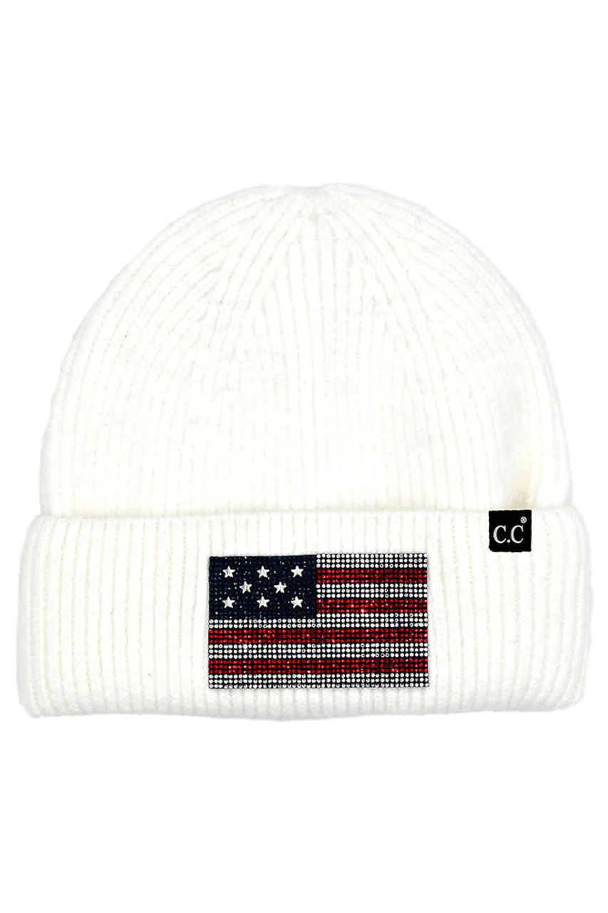 C.C American Flag Rhinestone Beanie - Image 2